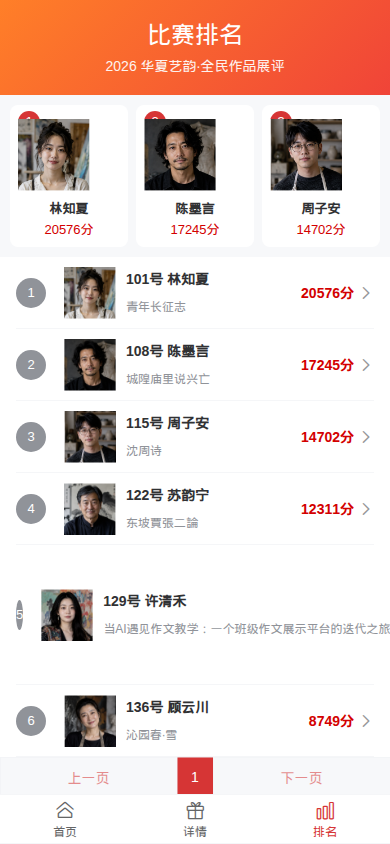 虚构活动的实时排行榜界面
